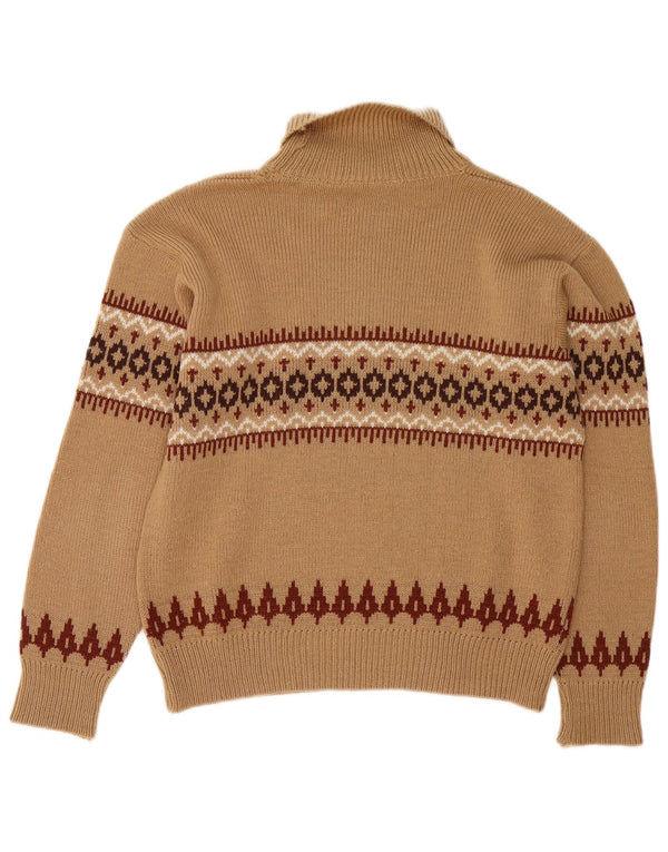 Pulover vintage pentru femei cu gât rulat, UK 14, maro mediu, Fair Isle