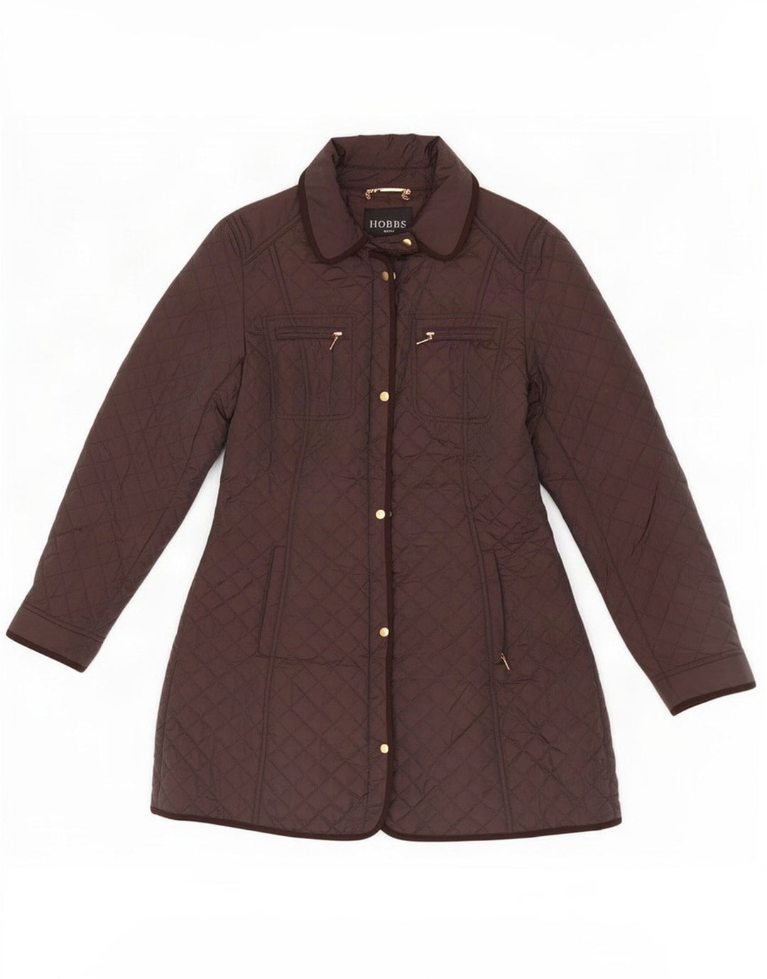Hobbs Womens Quilted Jacket UK 12 Medium Brown Nylon