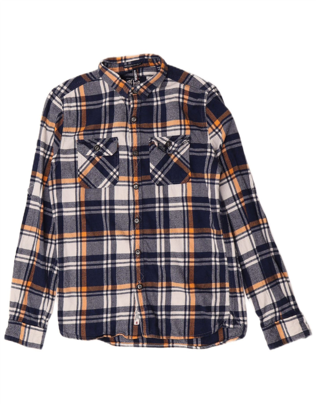 Cămașă de flanel pentru bărbați Superdry, bumbac cu carouri bleumarin mediu