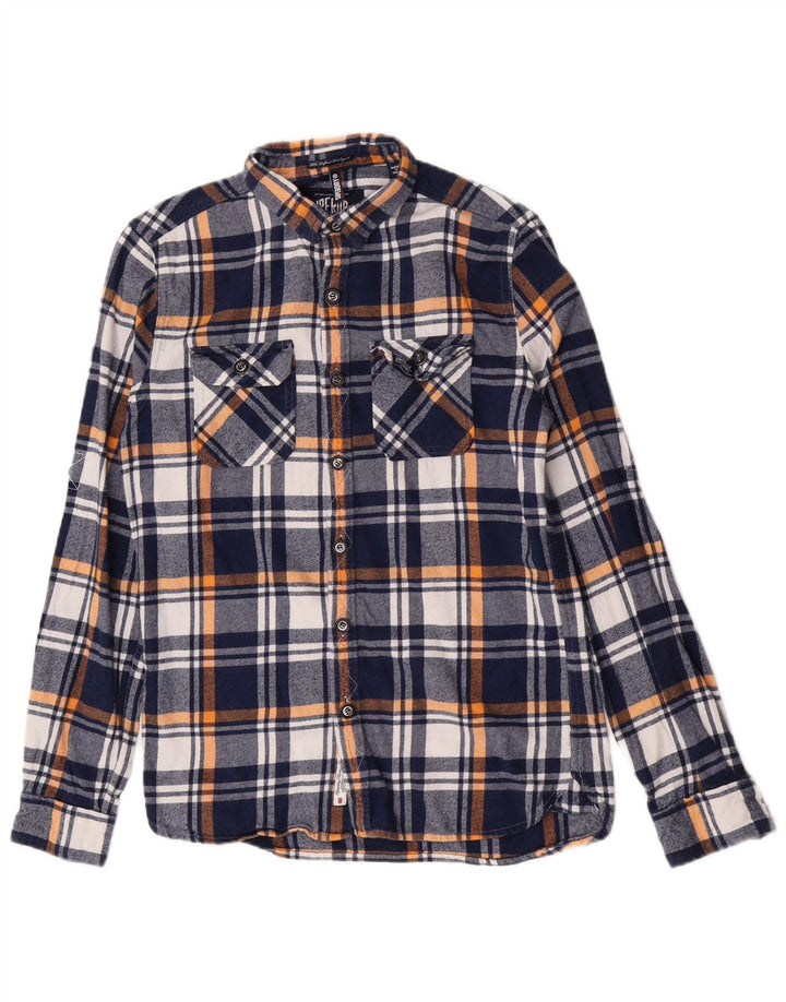 Cămașă de flanel pentru bărbați Superdry, bumbac cu carouri bleumarin mediu