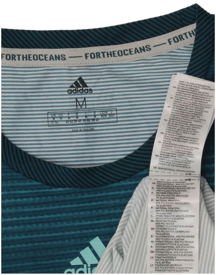 Vest Vest Top Femei Adidas UK 12/14 Medium Blue Striped Poliester