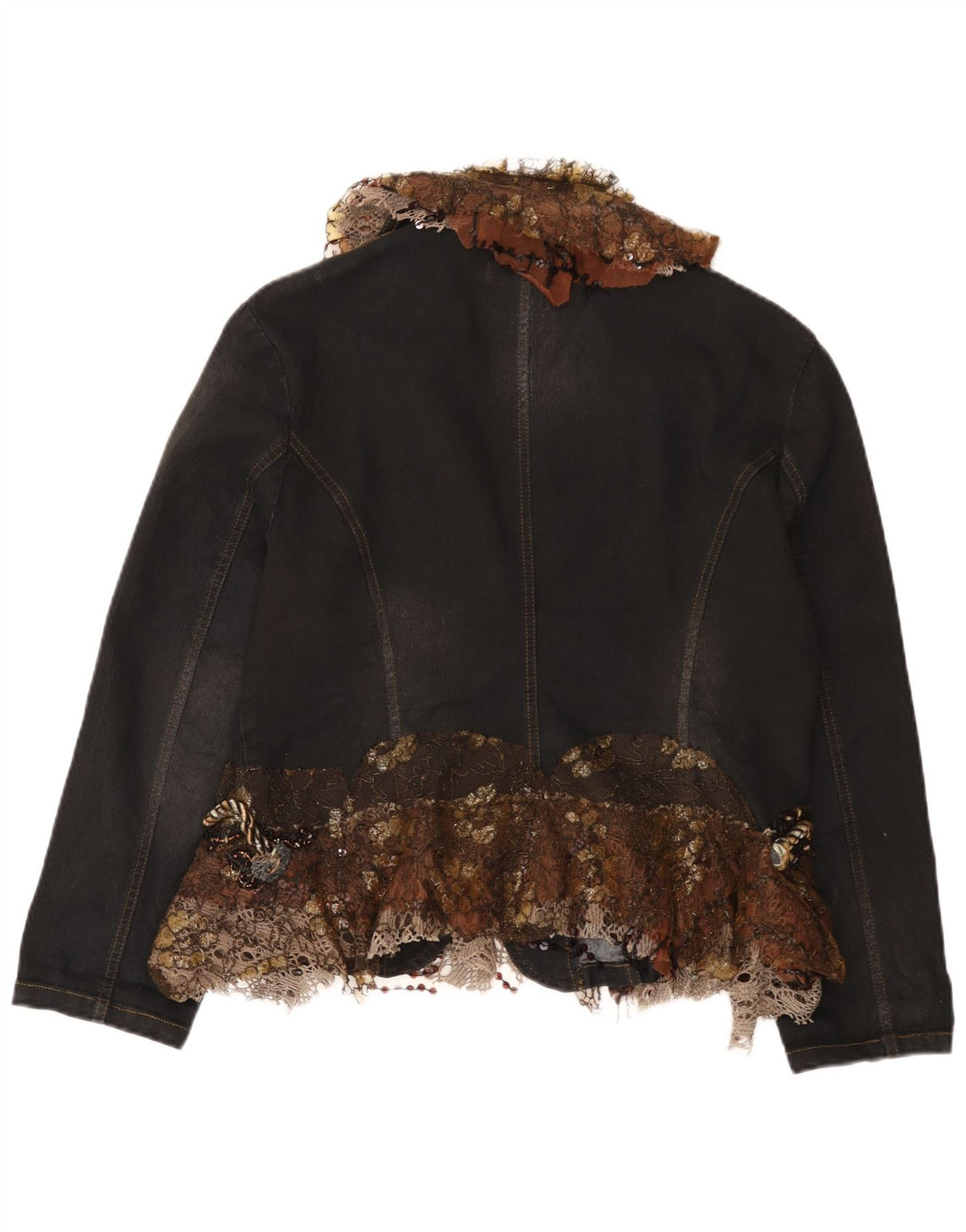 Jachetă vintage din blugi pentru femei, cu 2 nasturi, UK 18 XL, negru, bloc de culoare