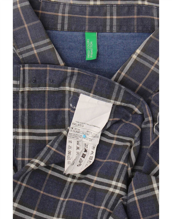Cămașă Benetton pentru bărbați 2XL, bumbac cu carouri bleumarin