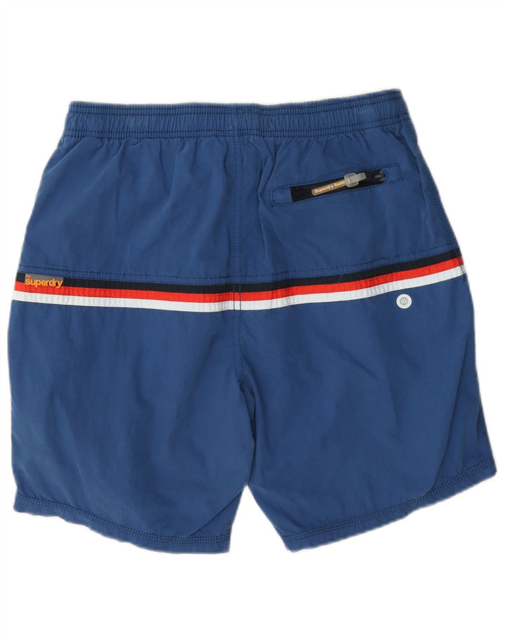 Pantaloni scurți de înot cu grafică Superdry pentru bărbați, bumbac color-bloch, albastru-marin mediu