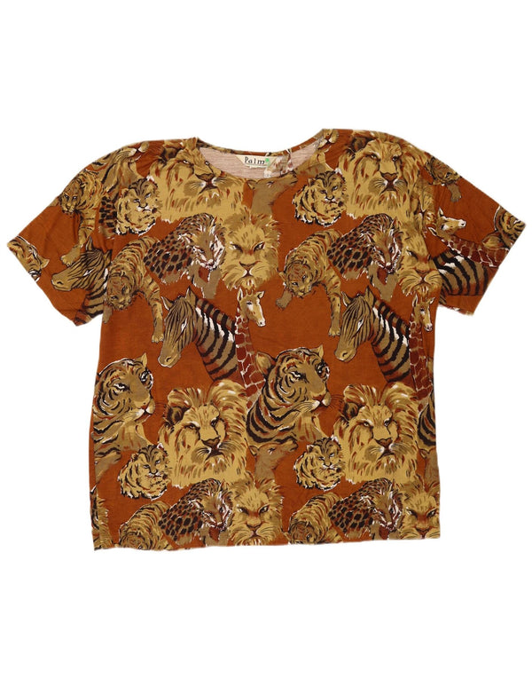 Tricou pentru femei vintage Top UK 16 mare maro viscoză cu imprimeu animal