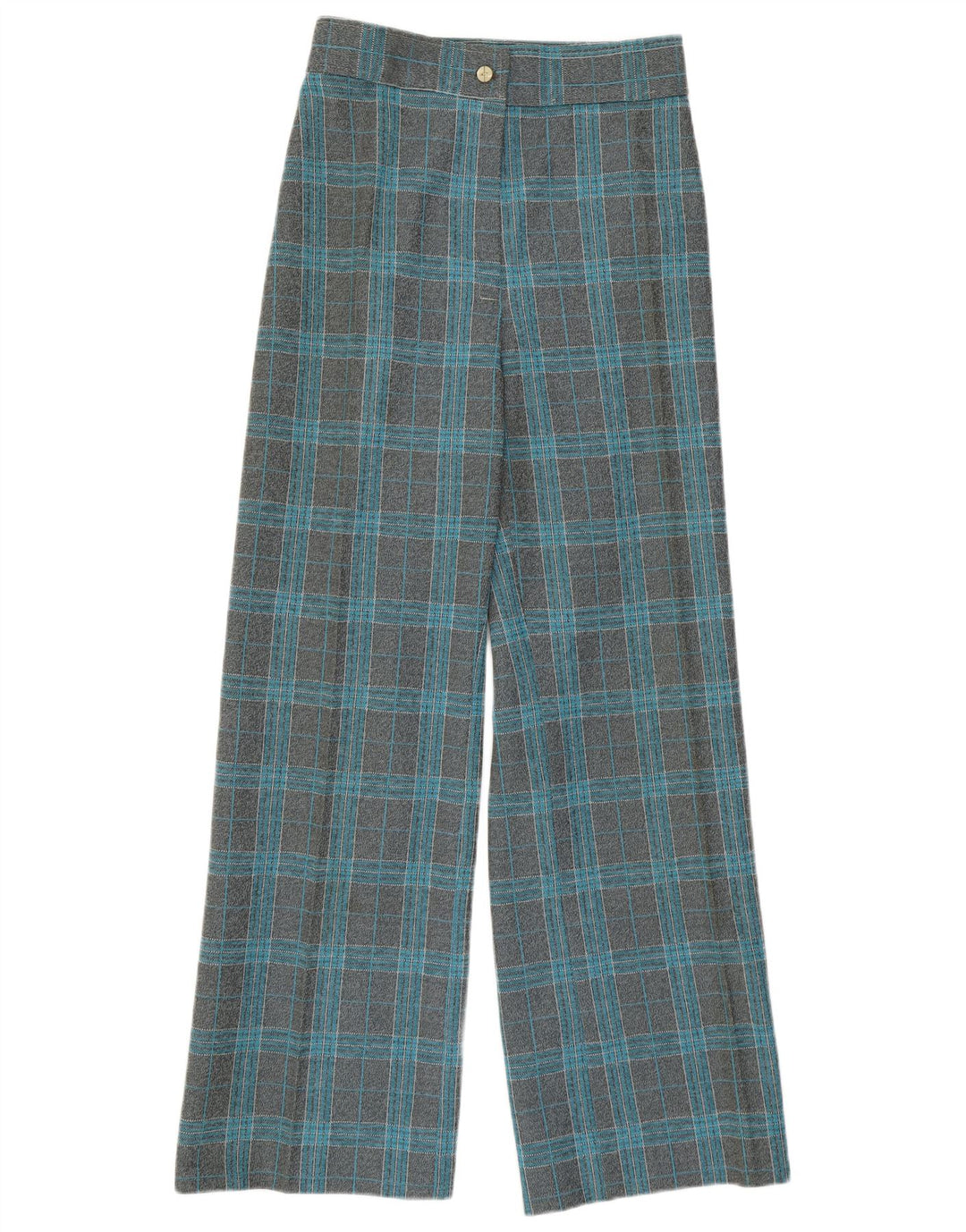 Pantaloni casual de damă VINTAGE cu talie înaltă cu picioare largi L27 L29 gri check