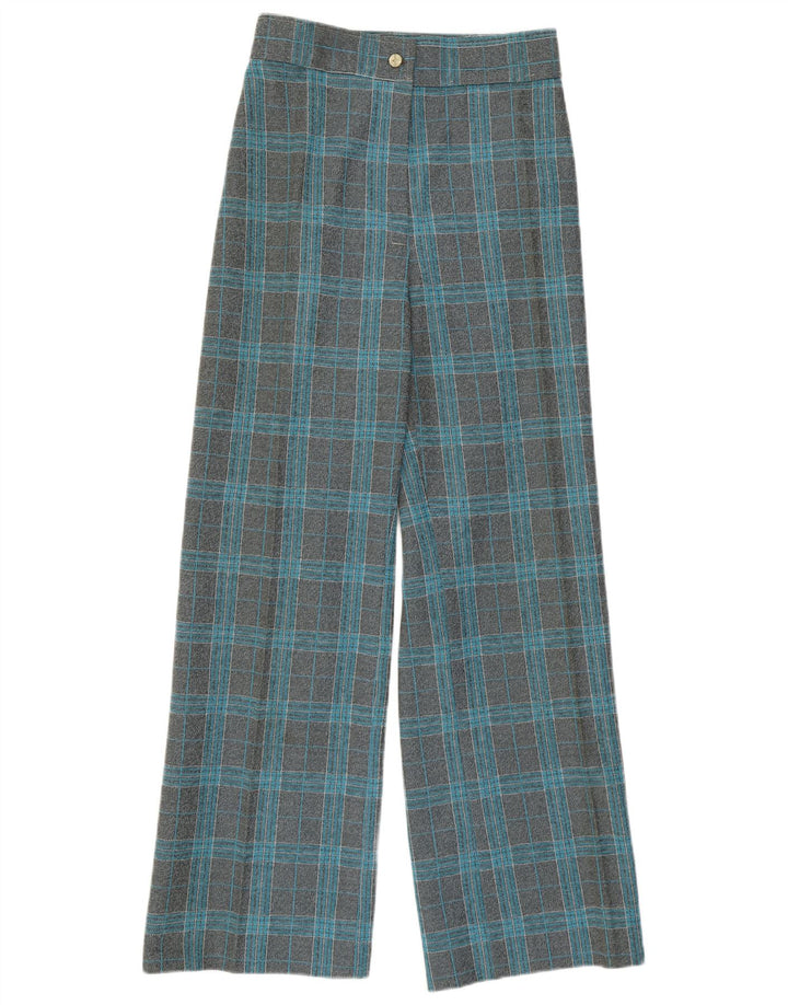 Pantaloni casual de damă VINTAGE cu talie înaltă cu picioare largi L27 L29 gri check