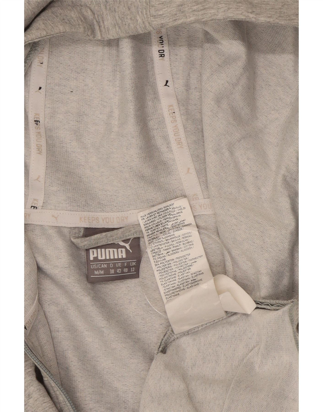 Pulover PUMA cu capota cu fermoar grafic pentru femei UK 12 bumbac gri mediu