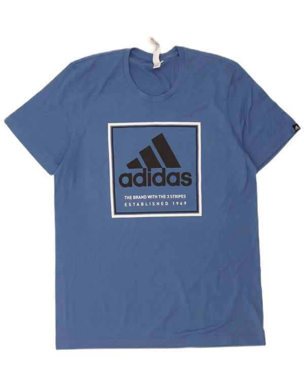 Tricou cu grafic trei dungi Adidas pentru bărbați Top din bumbac albastru mediu