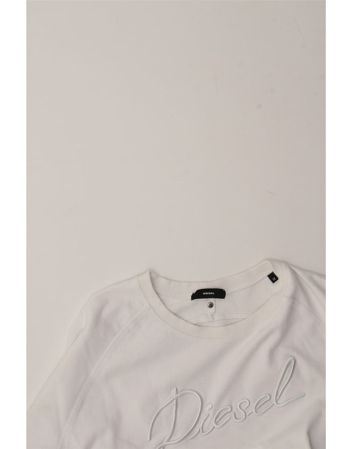 DIESEL Womens Graphic Sweatshirt Jumper UK 14 Medium White Cotton Vintage Diesel and Second-Hand Diesel from Messina Hembry 