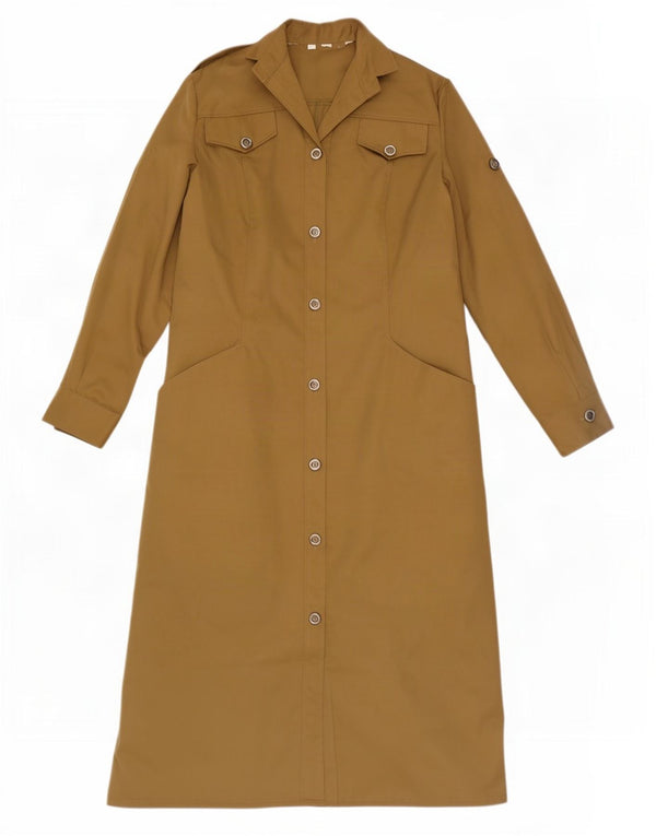 Rochie cămașă vintage pentru femei cu mânecă lungă UK 12 Bej mediu