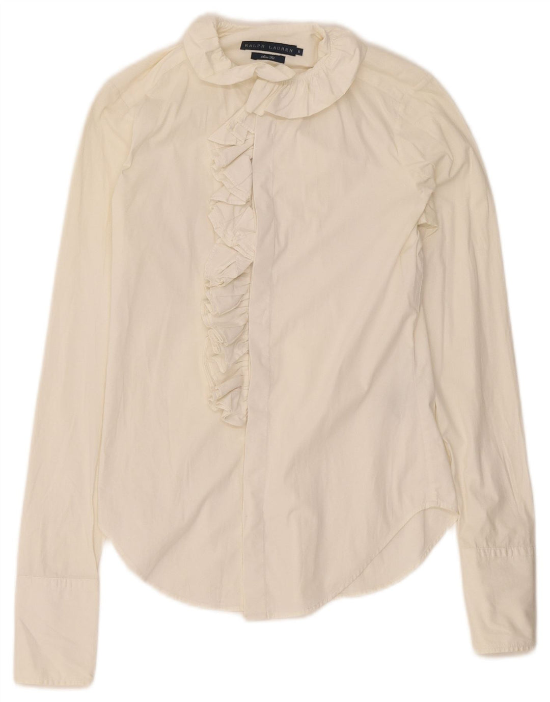 Cămașă pentru femei Ralph Lauren cu volane în față US 6, bumbac alb mediu