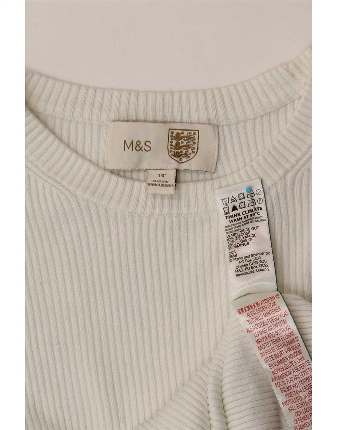 Marks & Spencer Crop Top pentru femei cu mânecă lungă UK 14 Medium White Viscose