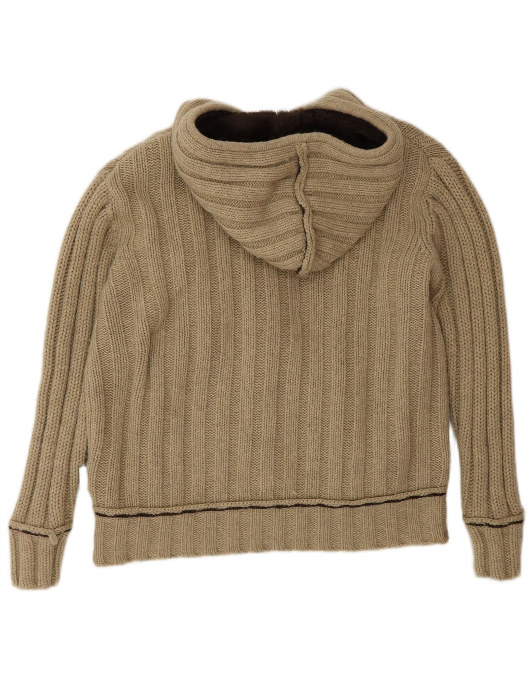 Pulover cardigan cu glugă pentru femei Fat Face UK 14 Medium Beige Lambswool