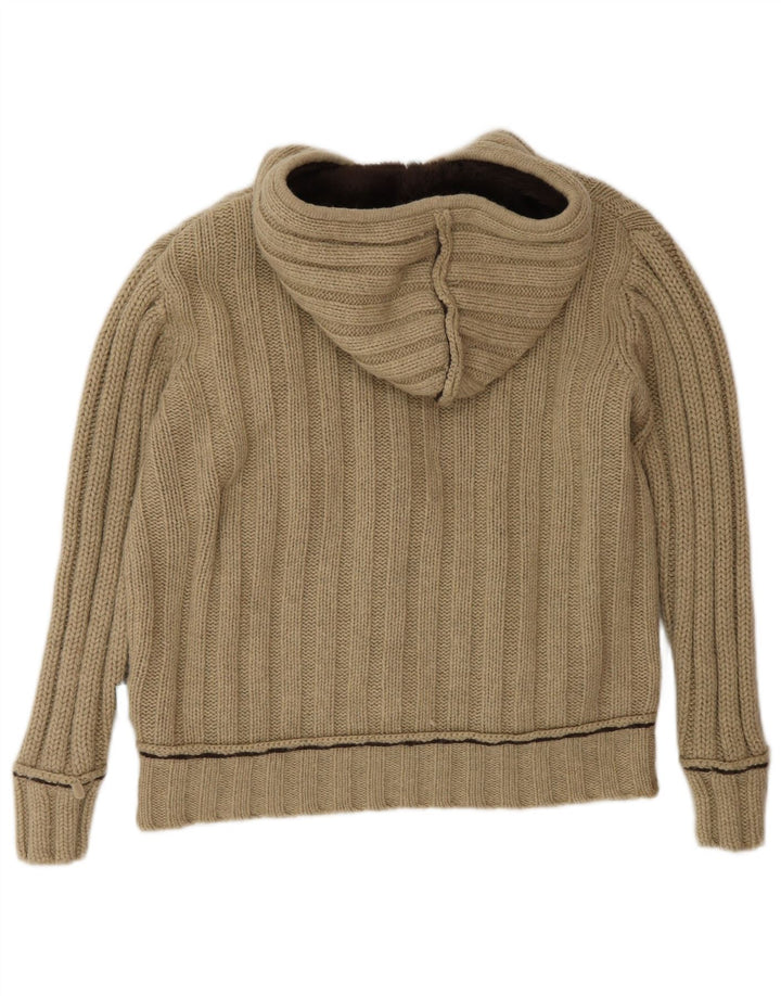 Pulover cardigan cu glugă pentru femei Fat Face UK 14 Medium Beige Lambswool