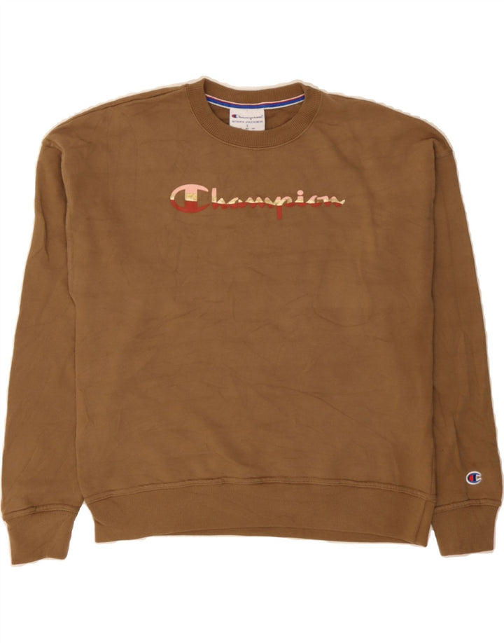 CHAMPION Womens Oversized Graphic Sweatshirt Jumper UK 10 Small Brown Vintage Champion and Second-Hand Champion from Messina Hembry 