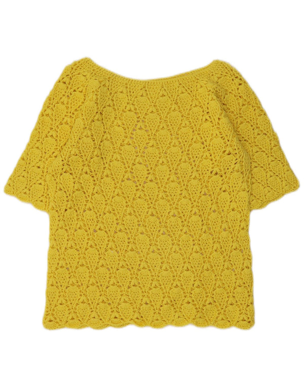 Bluză Vintage Crop Crochet pentru femei UK 12 Galben mediu