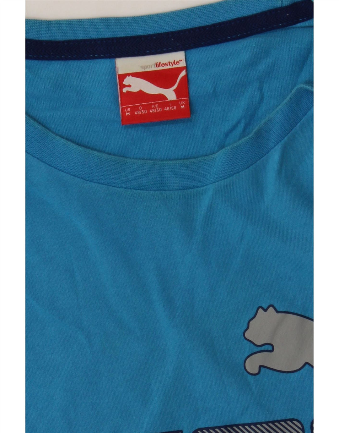 PUMA Mens Graphic T-Shirt Top Medium Blue Vintage Puma and Second-Hand Puma from Messina Hembry 