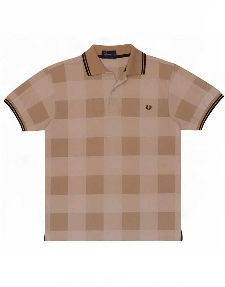 Cămașă polo Fred Perry pentru bărbați, bumbac geometric, bej mic