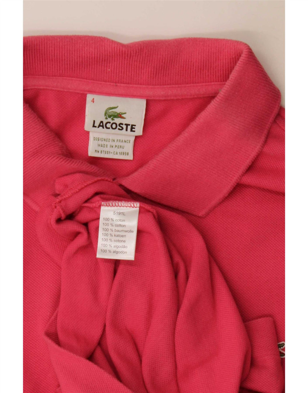 Tricou polo Lacoste pentru bărbați, mărimea 4, bumbac roz mediu