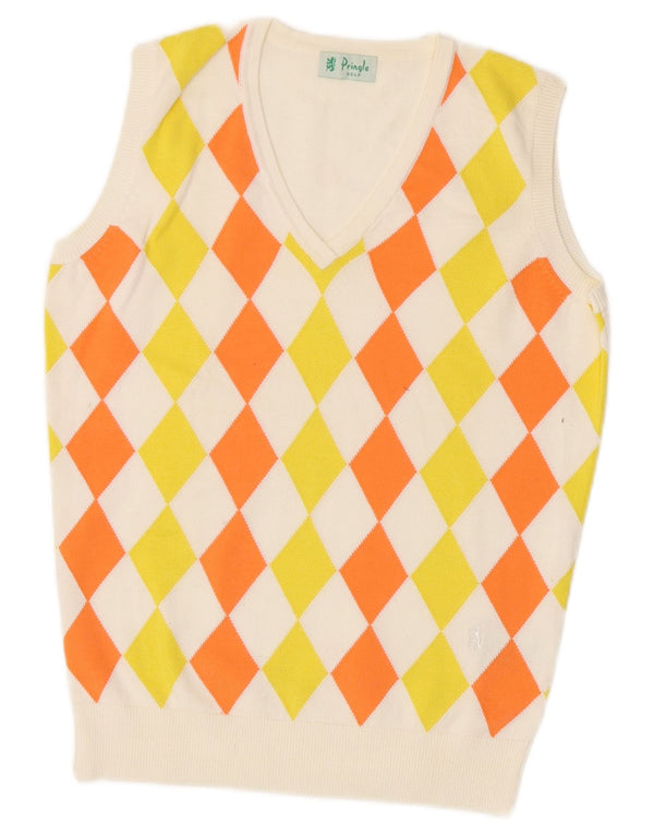 Pringle Womens Vest Tank Top UK 10 Small White Argyle/Diamond Bumbac