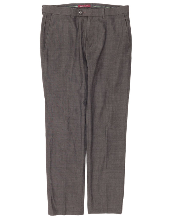 Pantaloni de costum modern Slim Fit pentru bărbați Marks & Spencer L32 L31 Lână gri