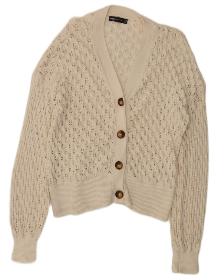 Pulover cardigan pentru femei Marks & Spencer UK 14, mare, alb, bumbac