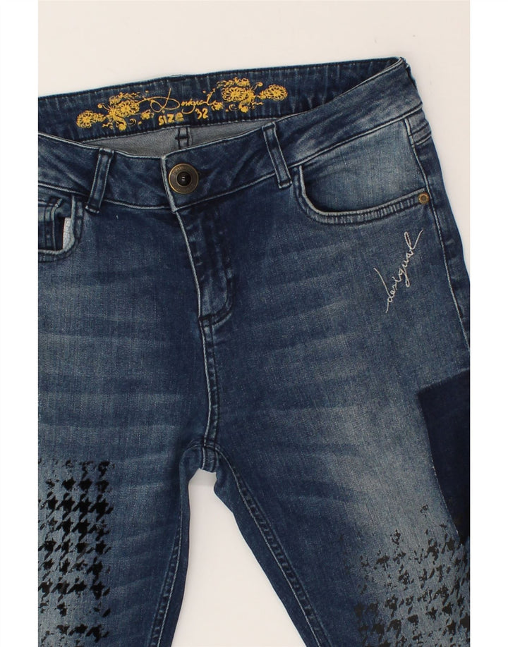DESIGUAL Womens Slim Jeans W32 L32 Blue Houndstooth Vintage Desigual and Second-Hand Desigual from Messina Hembry 