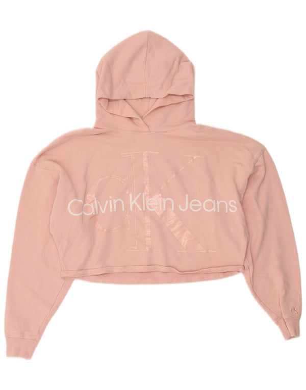 Calvin Klein Jeans Pulover oversized Crop Hoodie pentru femei UK 10 Small Pink