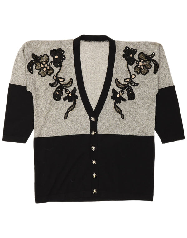 Pulover Cardigan Vintage pentru Damă Grafic UK 18 XL Negru Floral