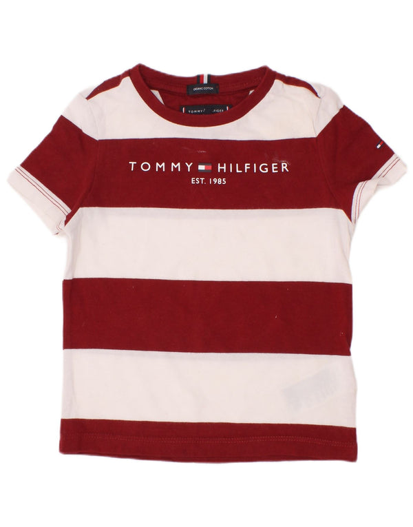 Tricou grafic Tommy Hilfiger pentru băieți Top 2-3 ani din bumbac cu dungi bordeaux