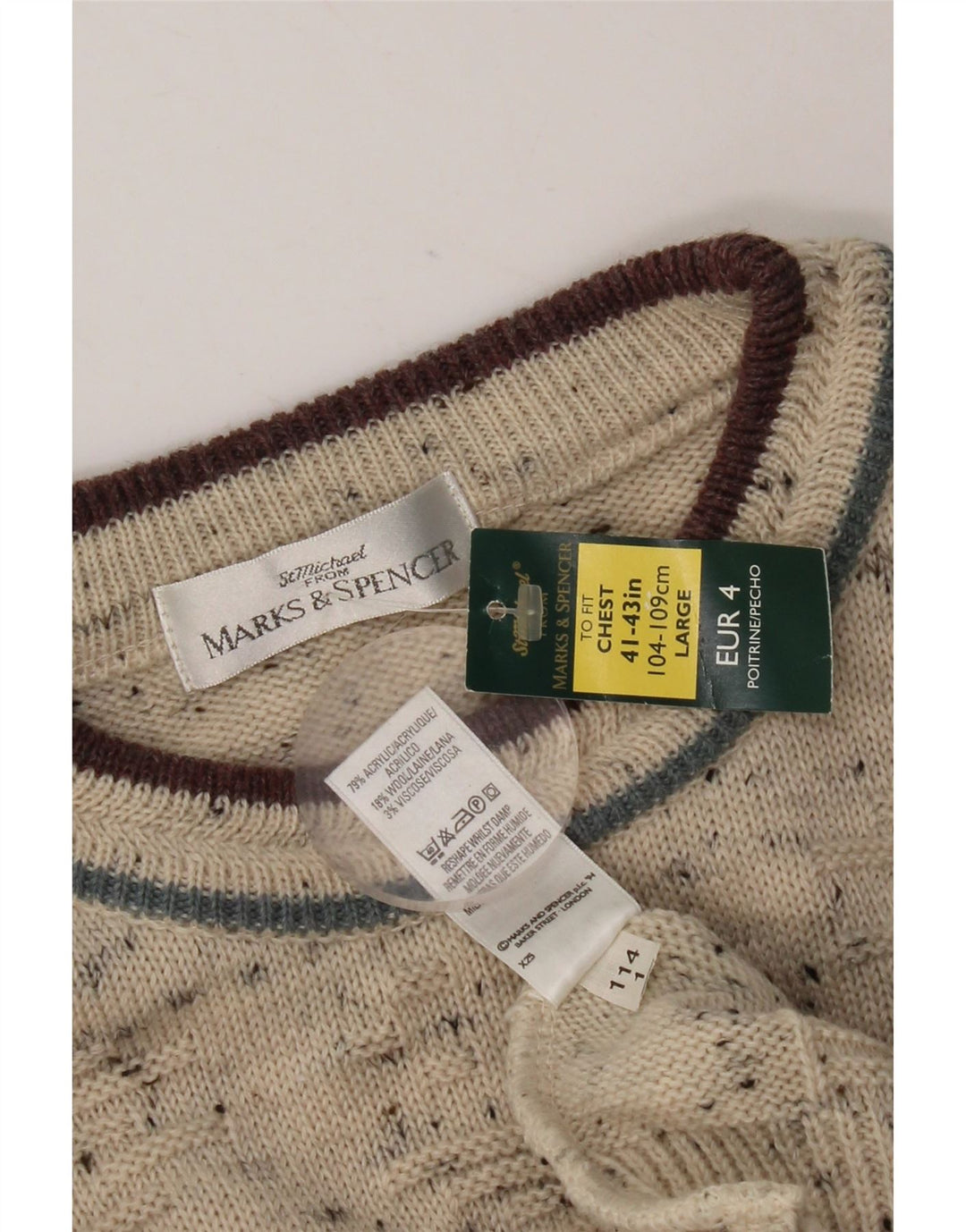 Pulover pentru bărbați Marks & Spencer cu gâtul turnat, UK 41/43, mare, bej