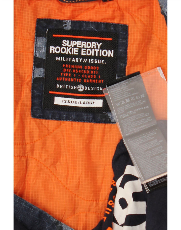 Jachetă militară pentru bărbați SUPERDRY UK 40 mare, din bumbac, camuflaj, albastru