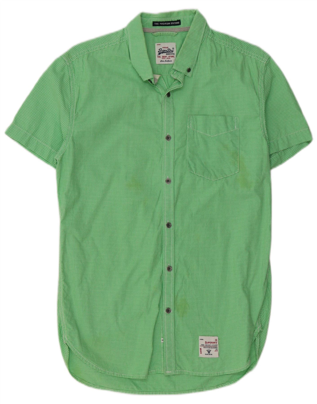 Cămașă cu mânecă scurtă pentru bărbați SUPERDRY, bumbac verde mediu Gingham