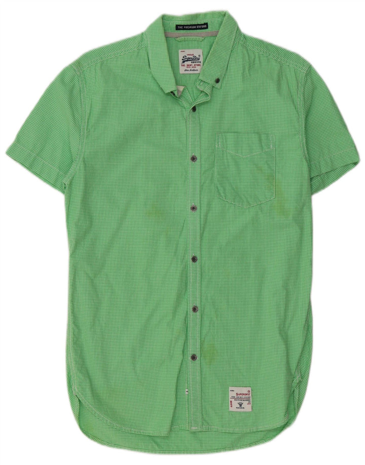 Cămașă cu mânecă scurtă pentru bărbați SUPERDRY, bumbac verde mediu Gingham