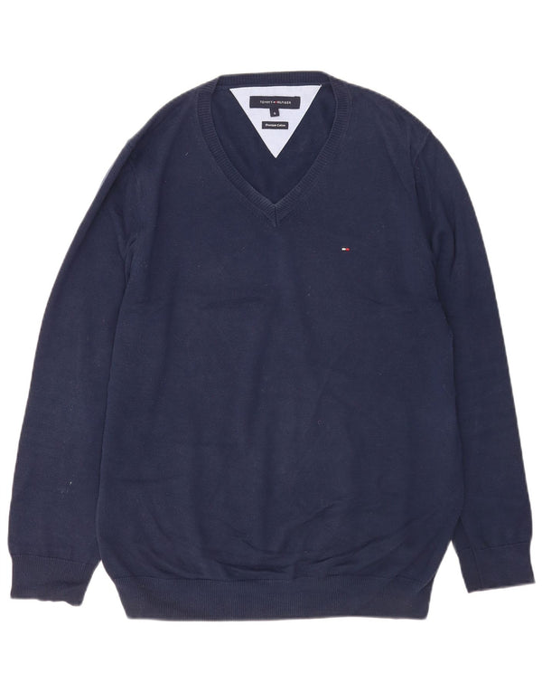 Pulover cu decolteu în V Tommy Hilfiger pentru bărbați, bumbac, albastru bleumarin