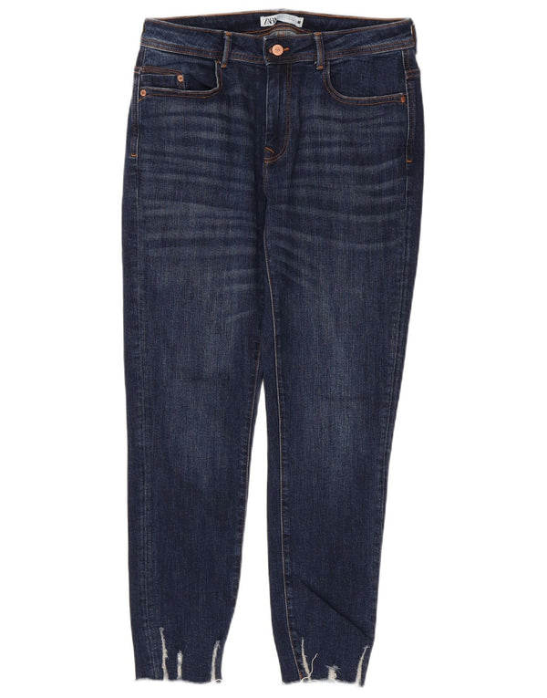 Blugi slim pentru femei Distressed Zara EU 42 Large W32 L28 Bumbac bleumarin