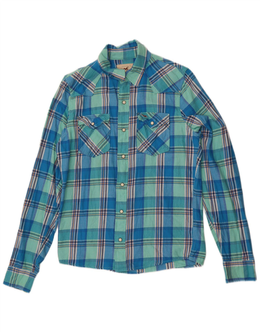 Cămașă Hollister pentru bărbați din flanel, bumbac cu carouri albastru mediu
