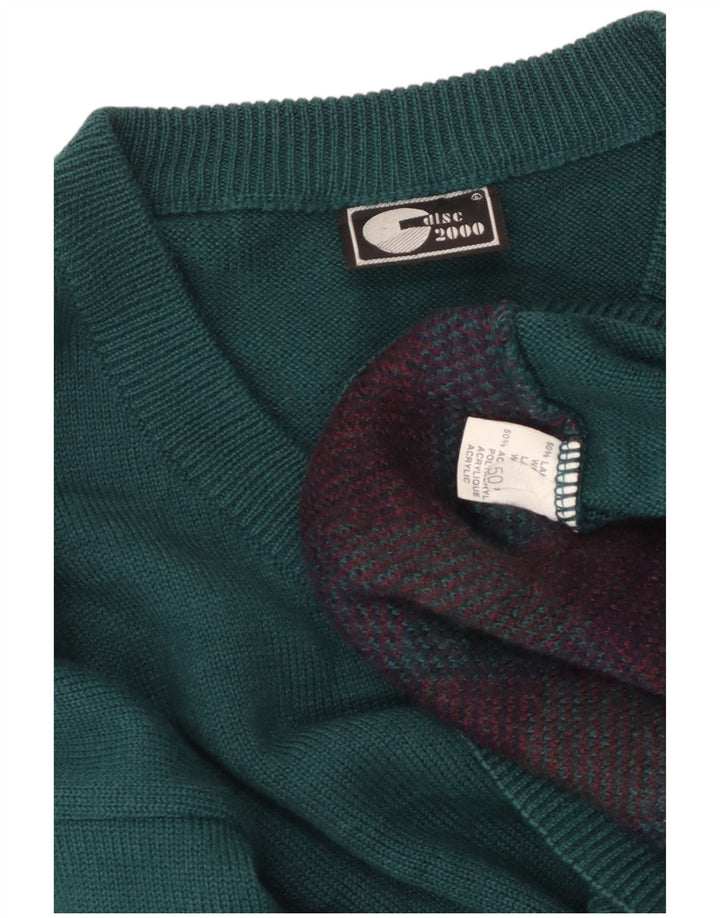 Pulover vintage pentru femei cu decolteu în V IT 50 XL verde Argyle/Lână diamant