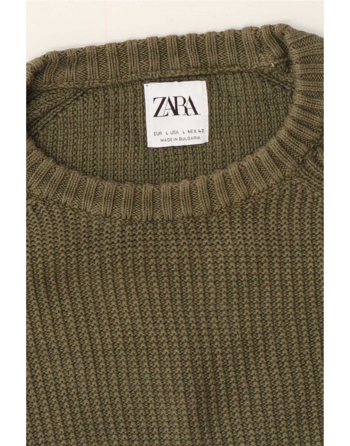 Pulover pentru bărbați Zara, cu decolteu, mare, kaki