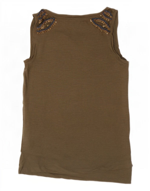 Massimo Dutti Femei Vest Vest Top UK 6 XS Maro Bumbac