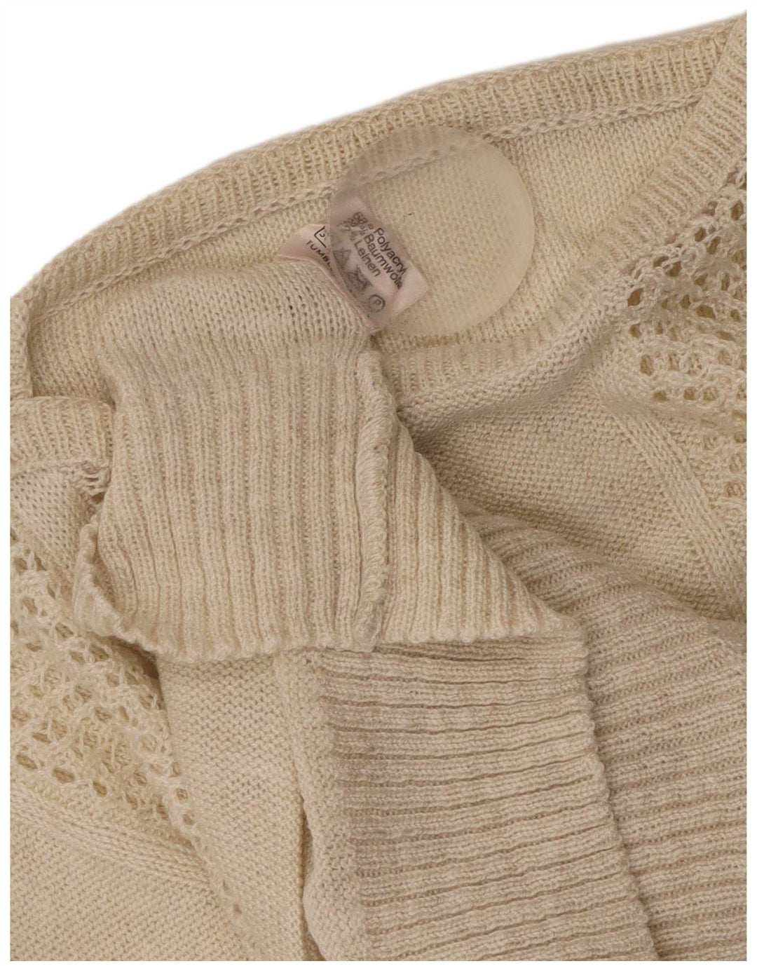 Pulover vintage pentru femei cu gât de barcă, UK 12, mediu, alb pătat