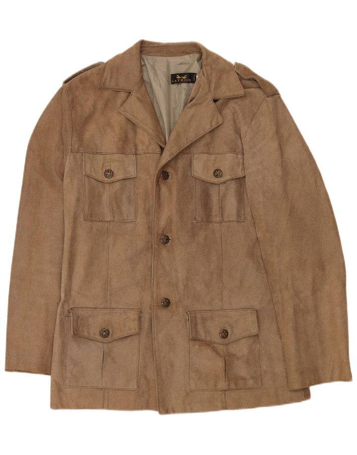 VINTAGE Jachetă militară din piele intoarsa pentru barbati UK 38 Medium Beige Piele