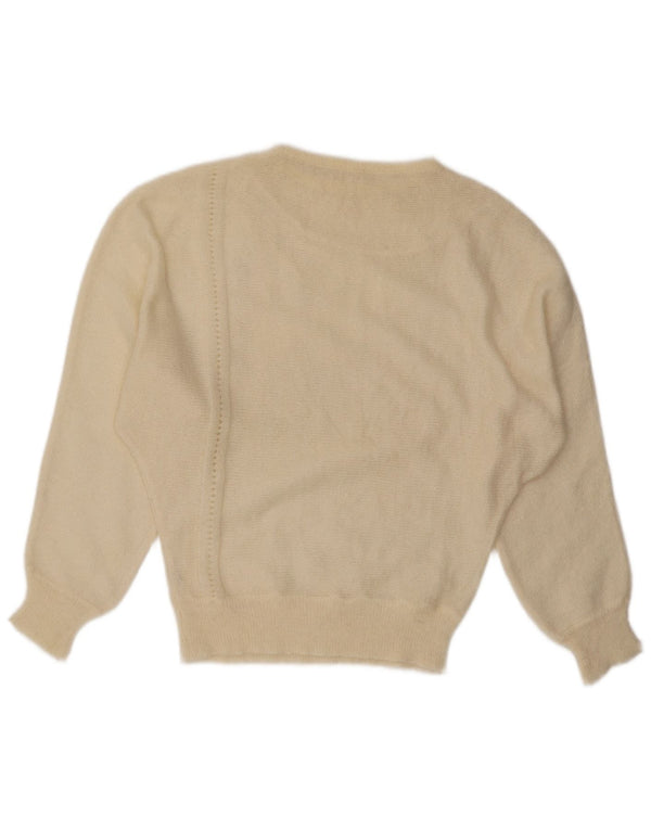 Pulover vintage pentru femei cu gâtul cu barca UK 14 Mohair alb mare