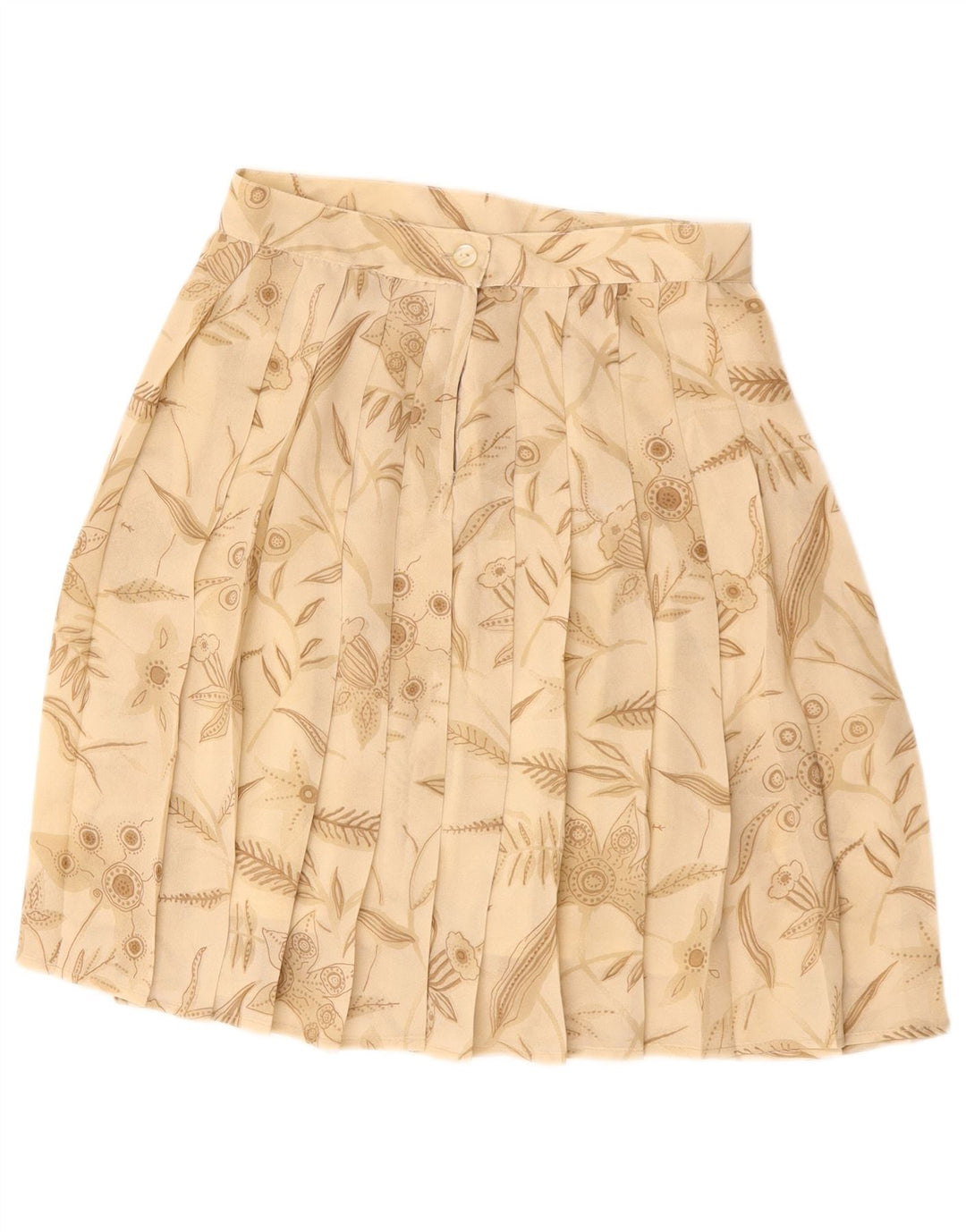 VINTAGE Fustă plisată pentru femei A-Line Medium W28 Bej Poliester Floral