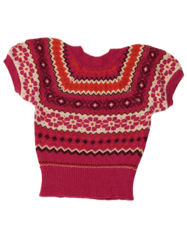 Pulover pentru femei Benetton cu gâtul cu barca UK 10 Small Pink Fair Isle
