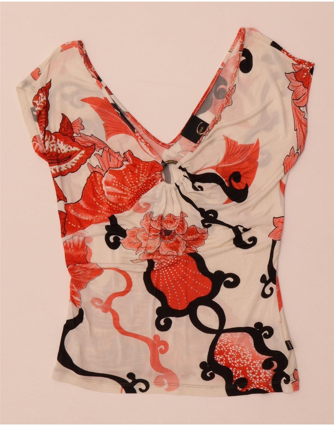 Top bluză pentru femei Just Cavalli UK 14, mare, alb, elastan floral