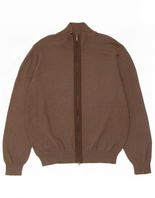 Pulover cardigan pentru bărbați Massimo Dutti, bumbac maro mare