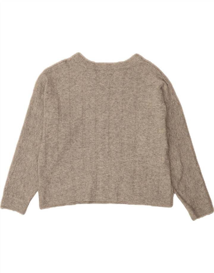 MARKS & SPENCER Womens Crop Crew Neck Jumper Sweater UK 14 Large Grey Vintage Marks & Spencer and Second-Hand Marks & Spencer from Messina Hembry 