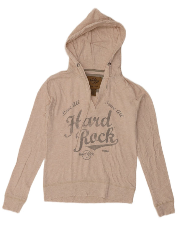 Hard Rock Cafe pentru femei Lisabona Graphic Hoodie Pulover UK 6 XS Bej Bumbac